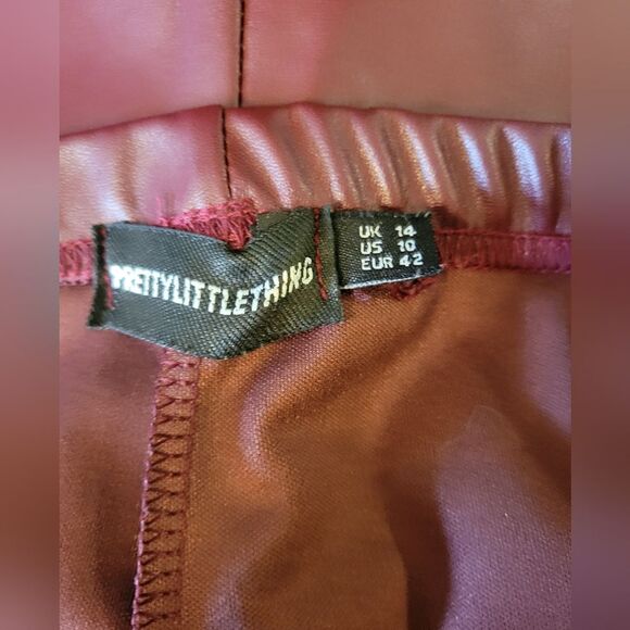 Pretty Little Thing plum faux leather leggings, size 10, inseam 35.5 inches long - Picture 8 of 10